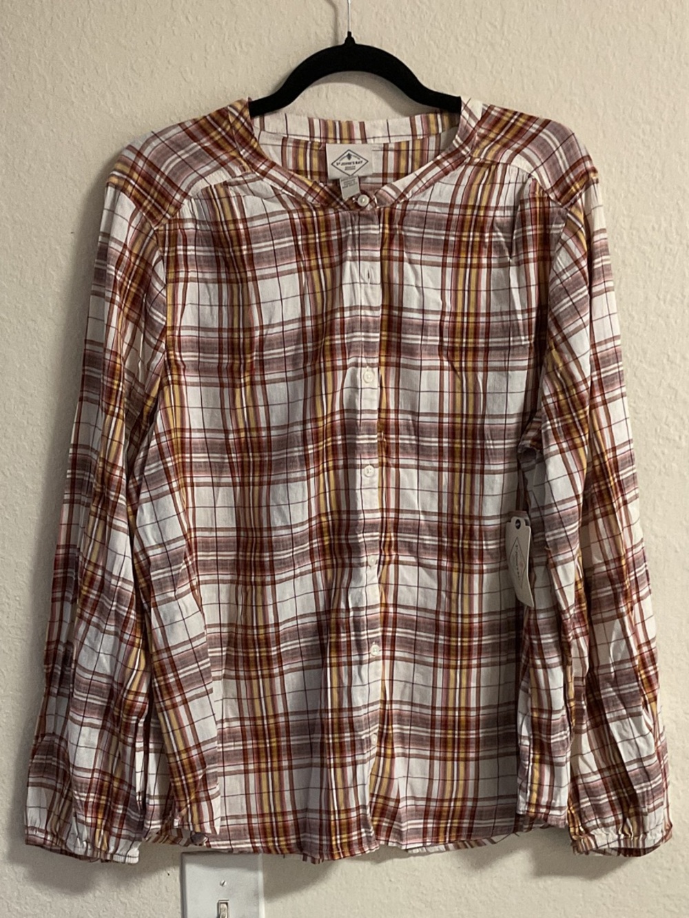 St. John's Bay Plaid Button-Up Shirt - White with Brown & Mustard